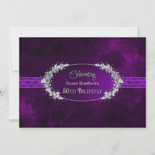 80TH BIRTHDAY PARTY INVITATION - PURPLE/GEMS