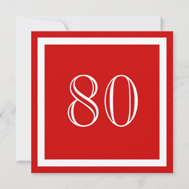 80th Birthday Party Invitation - Red (Front)