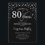80th Birthday Party Invitation - Silver Black<br><div class="desc">80th Birthday Party Invitation.
Elegant design with faux glitter silver and black. Cheers to 80 Years! Message me if you need further customization.</div>