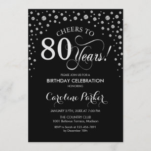 80th Birthday Party Invitation - Silver Black