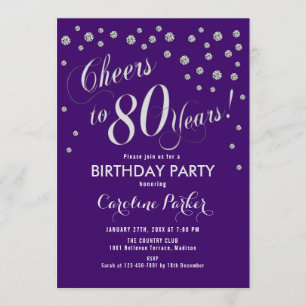 80th Birthday Party Invitation - Silver Purple