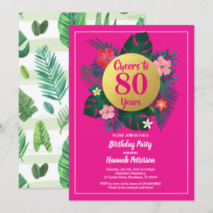 80th birthday party invitation tropical pink