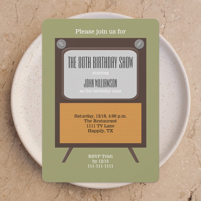 80th Birthday Party Invitation Vintage TV (Creator Uploaded)