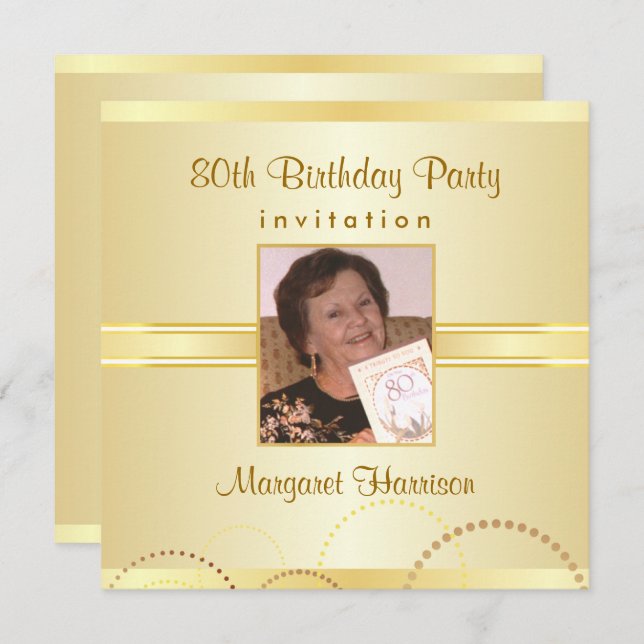 80th Birthday Party Invitations with Photo Option (Front/Back)