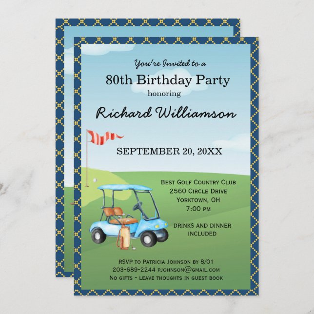 80th Birthday Party Men's Golf Theme Party   Invitation (Front/Back)