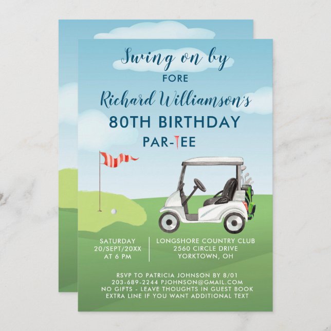 80th Birthday Party Men's Golf Theme Party   Invitation (Front/Back)