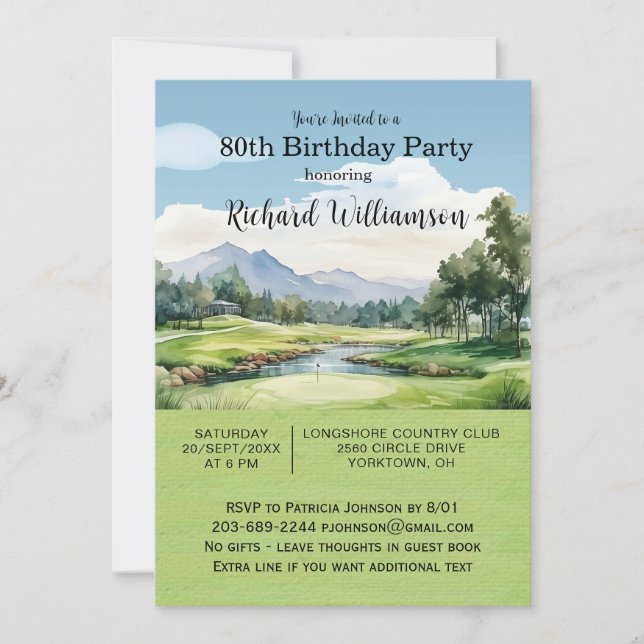 80th Birthday Party Men's Golf Theme Party   Invitation (Front)
