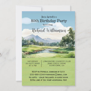 80th Birthday Party Men's Golf Theme Party Invitation