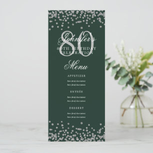 80th Birthday Party Menu Silver Confetti Green Invitation