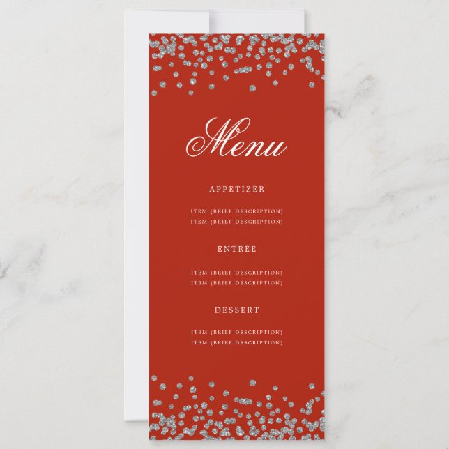 80th Birthday Party Menu Silver Confetti Red  Invitation (Back)