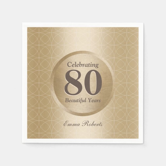 80th Birthday Party Monogram Gold Elegant Napkin (Front)