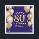 80th Birthday Party Navy Blue and Gold Balloons Napkin<br><div class="desc">80th Birthday Party Navy Blue and Gold Balloons and Confetti Napkin. For further customization,  please click the "Customize it" button and use our design tool to modify this template.</div>