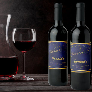80th Birthday party navy blue gold cheers Wine Label