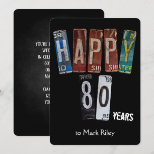 80th birthday party-old license plates invitation