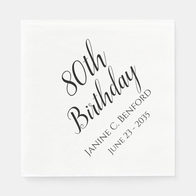 80th Birthday Party Personalized Napkins (Front)