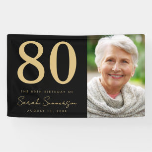 80th Birthday Party Photo Black Gold Eighty Banner