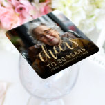 80th Birthday Party Photo Cheers Square Paper Coaster<br><div class="desc">This custom 80th birthday paper coaster features the guest of honour's personalized photo,  name,  and birthday,  along with the word "Cheers" in elegant gold-coloured calligraphy script. A dark screen helps make the text pop. A great way to celebrate someone who's turning eighty!</div>