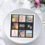 80th birthday party photo collage black napkin<br><div class="desc">A napkin for a girly 80th birthday party,  celebrating her life with a collage of 8 of your photos.  Templates for a name,  age 80 and a date.  Date of birth or the date of the party.  White and grey coloured letters.  Black background.</div>