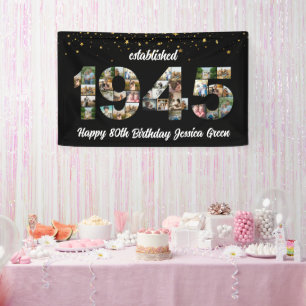 80th Birthday party Photo Collage Established 1945 Banner