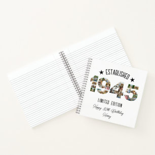80th Birthday party Photo Collage Established 1945 Notebook