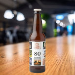80th birthday party photo collage guy<br><div class="desc">A beer bottle label for a 80th birthday party for a guy,  celebrating his life with a collage of 8 of your own photos.  Templates for a name,  age 80 and a date.  Date of birth or the date of the party.  Black coloured letters.  White background.</div>