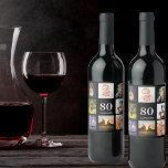 80th birthday party photo collage guy black<br><div class="desc">A wine bottle label for a 80th birthday party for a guy,  celebrating his life with a collage of 8 of your own photos.  Templates for a name,  age 80 and a date.  Date of birth or the date of the party.  White coloured letters.  Black background.</div>