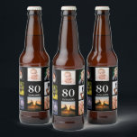 80th birthday party photo collage guy black beer bottle label<br><div class="desc">A beer bottle label for a 80th birthday party for a guy,  celebrating his life with a collage of 8 of your own photos.  Templates for a name,  age 80 and a date.  Date of birth or the date of the party.  White coloured letters.  Black background.</div>