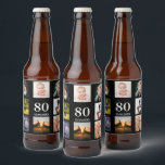 80th birthday party photo collage guy black beer bottle label<br><div class="desc">A beer bottle label for a 80th birthday party for a guy,  celebrating his life with a collage of 8 of your own photos.  Templates for a name,  age 80 and a date.  Date of birth or the date of the party.  White coloured letters.  Black background.</div>