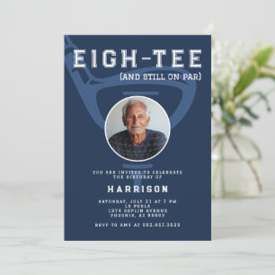 80th Birthday Party Photo Modern Golf Blue Invitation