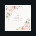 80th Birthday Party Pink Floral Custom Cocktail Napkin<br><div class="desc">A beautiful and feminine custom cocktail napkin to celebrate a 80th birthday in elegant style. This floral design is bordered with a frame of charming pink peonies and greenery.</div>