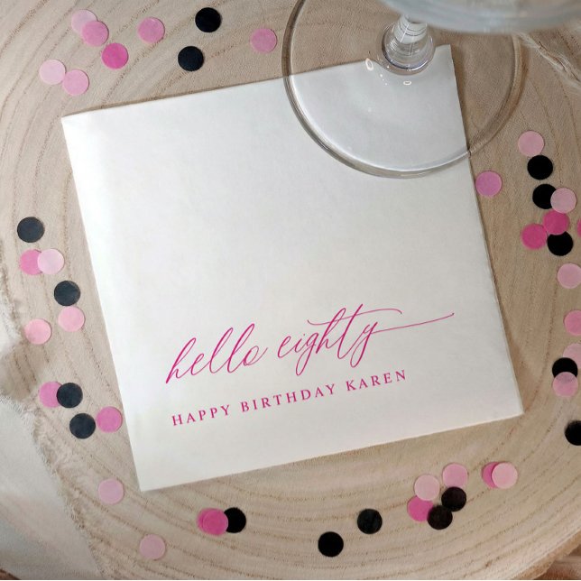 80th Birthday Party Pink Hello 80 Modern Elegant Napkin (Pink hello 80 elegant script 80th birthday party napkins)