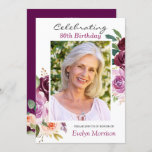 80th Birthday Party Plum Purple Blush Floral Photo Invitation<br><div class="desc">Plum Purple Blush Floral Photo 80th Birthday Party Invitation. For further customization,  please click the "customize further" link and use our design tool to modify this template. If you need help or matching items,  please contact me.</div>