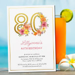 80th Birthday Party Pretty Floral Gold Number 80 I Invitation<br><div class="desc">80th birthday party invitation with gold number 80 decorated with pretty flowers. Feminine and elegant design with watercolor floral arrangements in shades of pink yellow orange and purple. Perfect for 80th birthday celebration,  spring or summer birthday lunch,  garden tea party etc.</div>