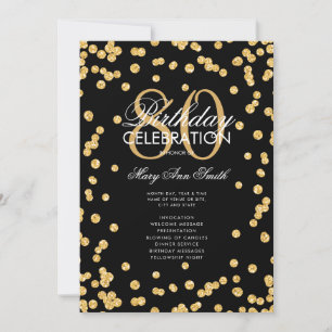 80th Birthday Party Program Gold Glitter w/ Menu