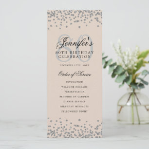80th Birthday Party Program Thanks Silver Beige