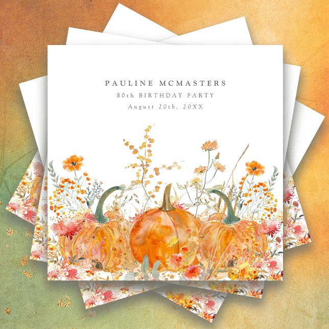 80th Birthday Party Pumpkin Wildflower Custom Napkin (Creator Uploaded)