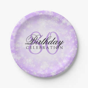 80th Birthday Party Purple Winter Wonderland Paper Plate