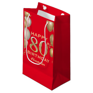 80th Birthday Party Red and Gold Balloons Small Gift Bag
