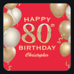 80th Birthday Party Red and Gold Balloons Square Sticker<br><div class="desc">80th Birthday Party Red and Gold Balloons and Confetti Sticker. For further customization,  please click the "Customize it" button and use our design tool to modify this template.</div>