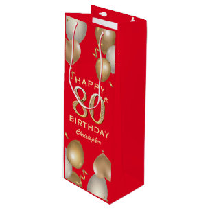 80th Birthday Party Red and Gold Balloons Wine Gift Bag
