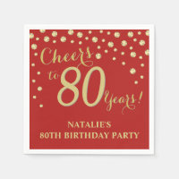 80th Birthday Party Red and Gold Diamond Napkins