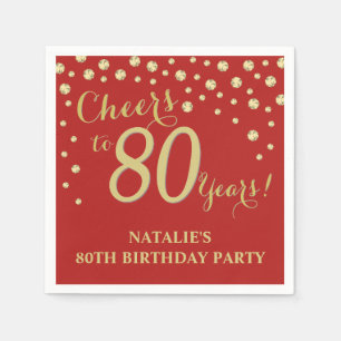 80th Birthday Party Red and Gold Diamond Napkins