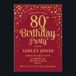 80th Birthday Party - Red & Gold Invitation<br><div class="desc">80th Birthday Party Invitation.
Elegant design in red and faux glitter gold. Features stylish script font and confetti. Message me if you need custom age.</div>