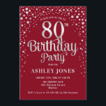80th Birthday Party - Red & Silver Invitation<br><div class="desc">80th Birthday Party Invitation.
Elegant design in dark red and faux glitter silver. Features stylish script font and confetti. Message me if you need custom age.</div>