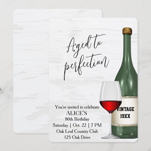 80th Birthday Party Red Wine Glass and Bottle Invitation (Front/Back)