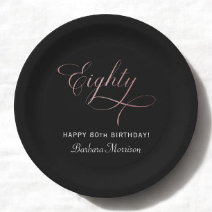 80th Birthday Party Rose Gold Script Personalized Paper Plate