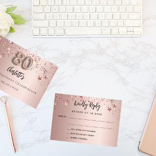 80th birthday party rose gold stars RSVP card