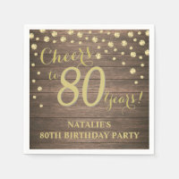 80th Birthday Party Rustic Wood and Gold Diamond