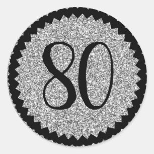 80th Birthday Party Silver Glitter Classic Round Sticker