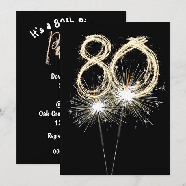 80th Birthday Party Sparklers  Invitation (Front/Back)